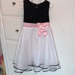 Girls holiday dress. Black white pink tulle.